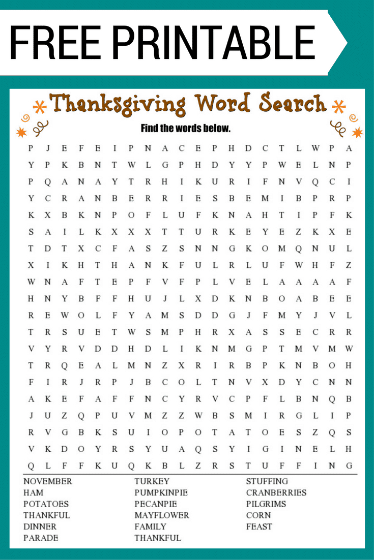 Thanksgiving Word Search (Free Printable!) for Thanksgiving Word Search Worksheets