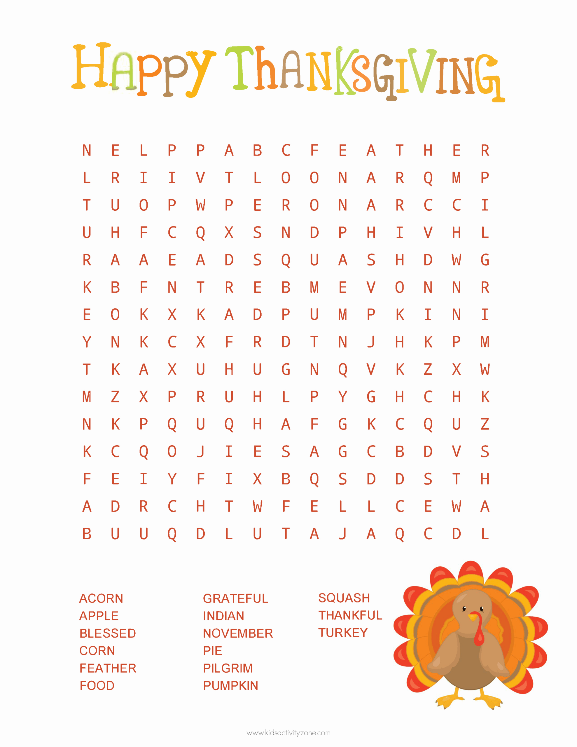 Thanksgiving Word Search - Kids Activity Zone intended for Thanksgiving Word Search Worksheets