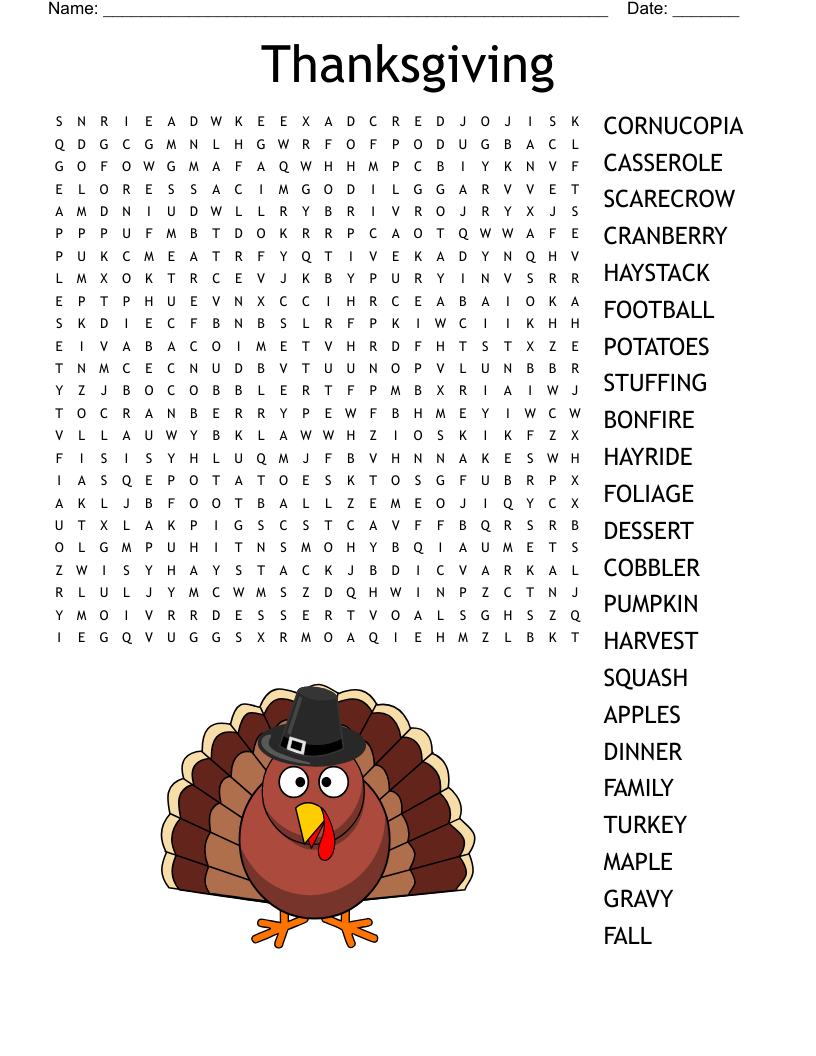 Thanksgiving Word Search - Wordmint regarding Thanksgiving Word Search Worksheets