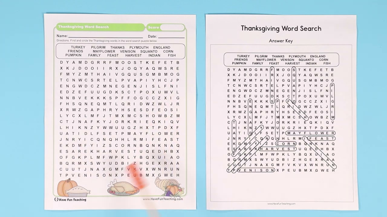 Thanksgiving Words Search Worksheet within Thanksgiving Challenge Worksheet Answer Key