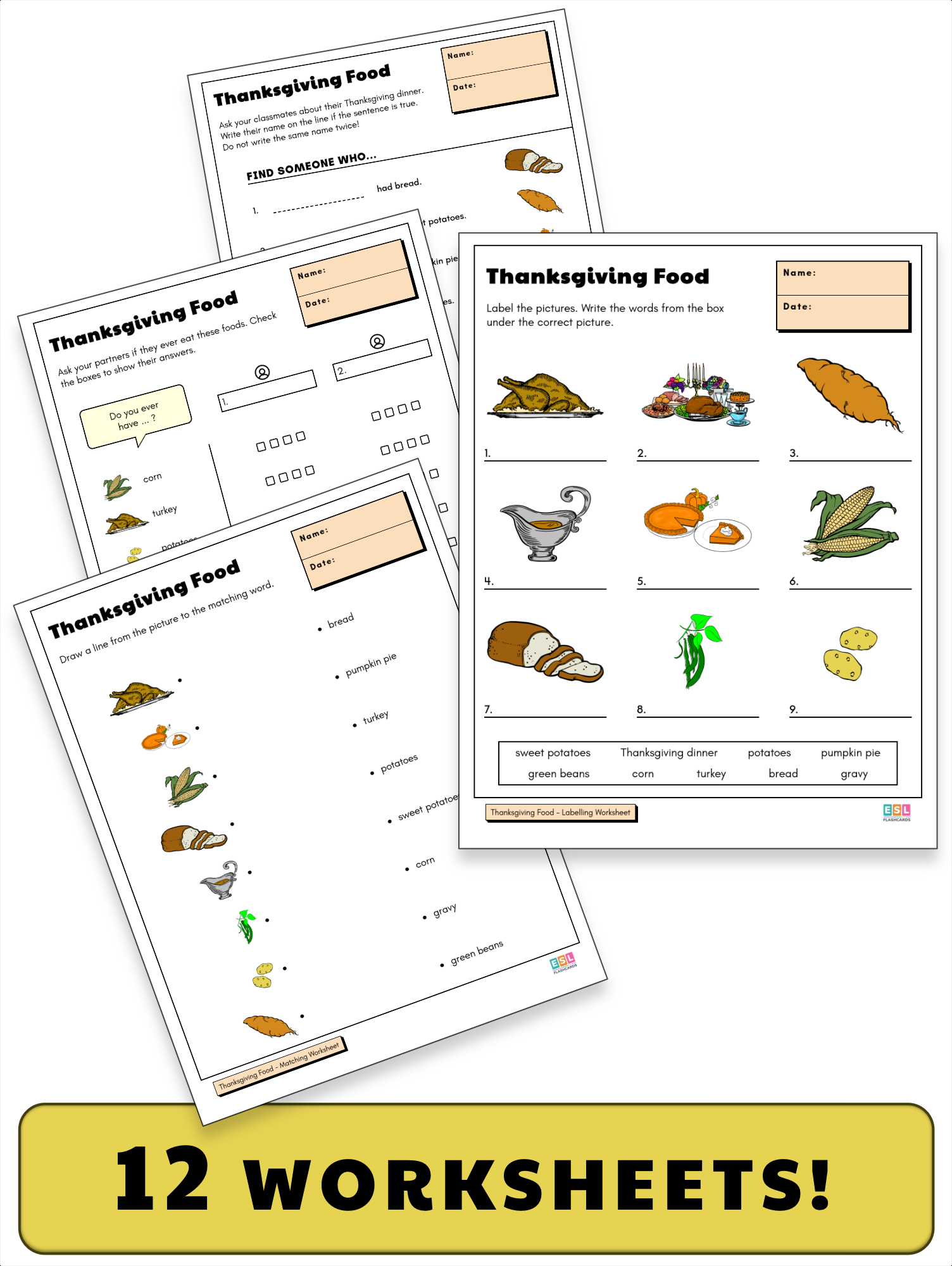 Thanksgiving Worksheets – Esl Flashcards within Thanksgiving Food Worksheet