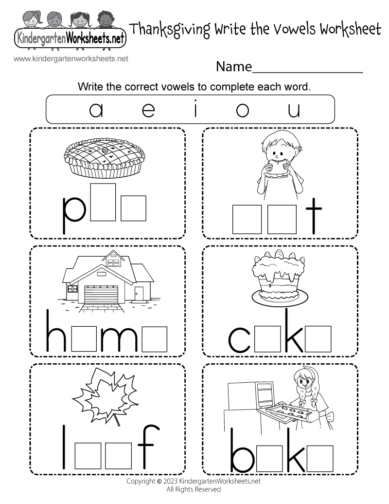 Thanksgiving Write The Vowels Worksheet - Free Printable, Digital within Thanksgiving Reading Worksheets Kindergarten