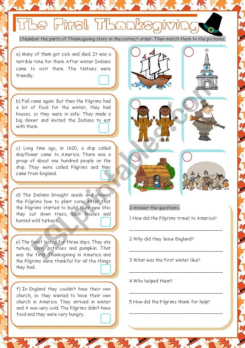 The First Thanksgiving - Esl Worksheetkissnetothedit for The First Thanksgiving Worksheets Lessons and Printables
