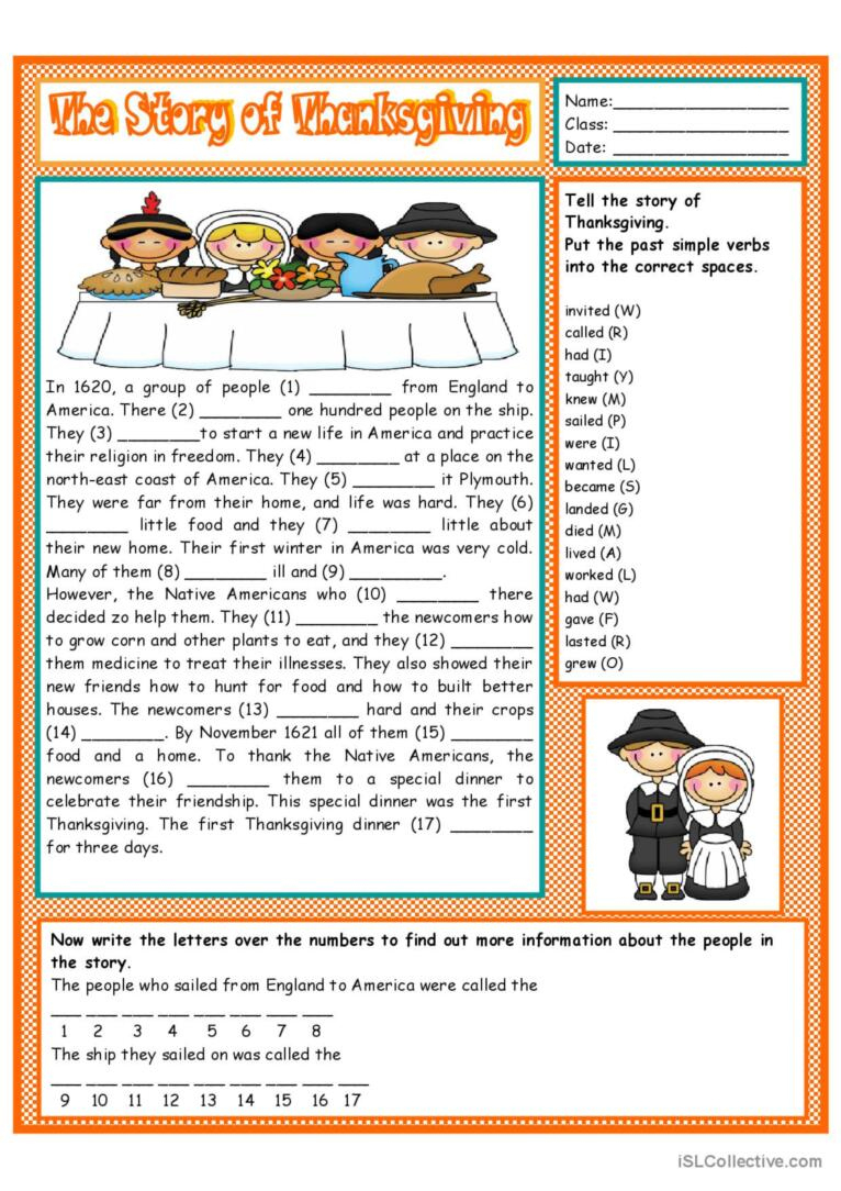 The Story Of Thanksgiving Reading Fo…: English Esl Worksheets Pdf for The Real Story of Thanksgiving Worksheet