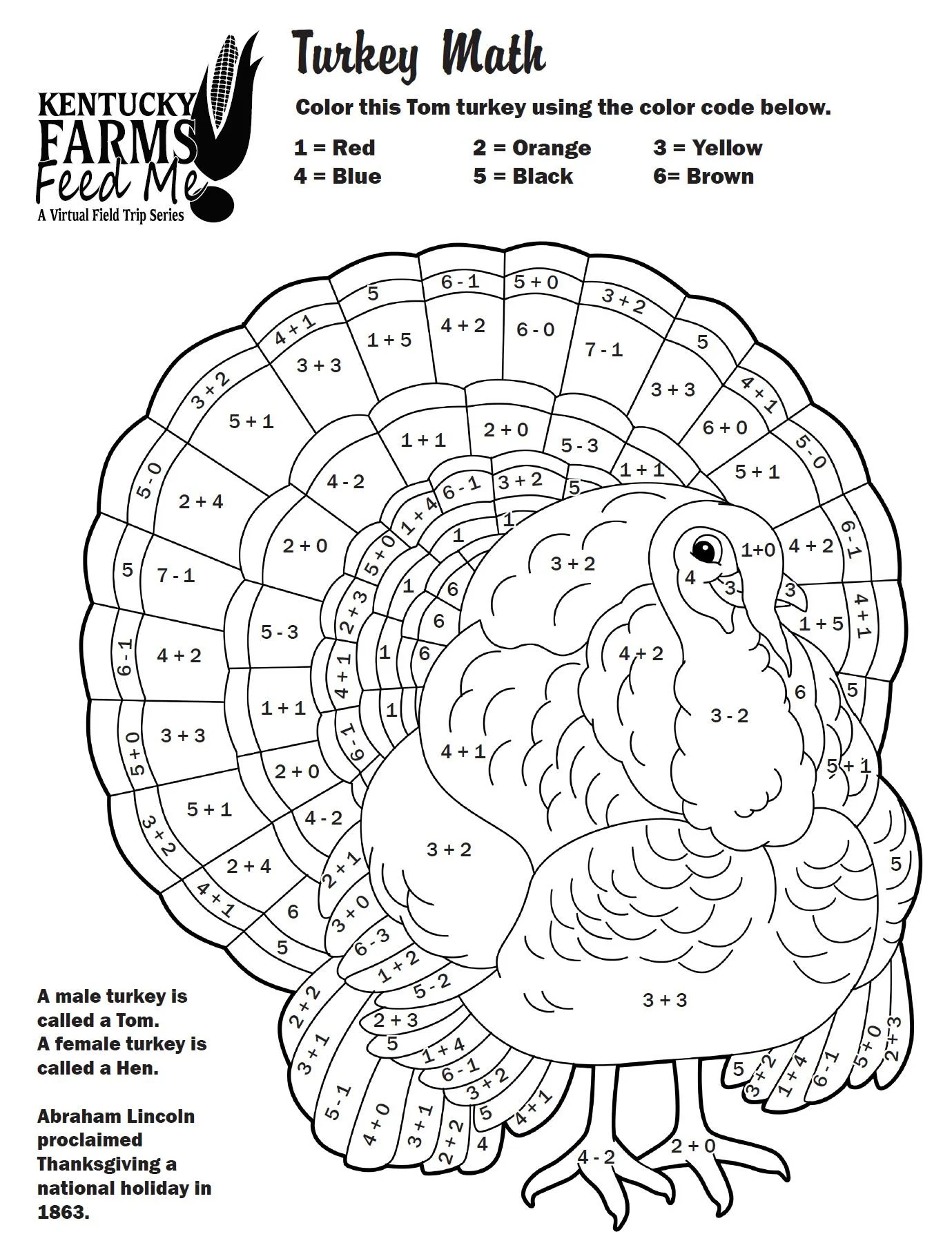 Turkey Colornumber Worksheets — #Teachkyag within Free Thanksgiving Math Coloring Worksheets