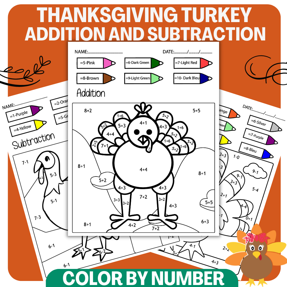 Turkey Math Thanksgiving Colornumber Thanksgiving Math with Thanksgiving Math Worksheets Coloring