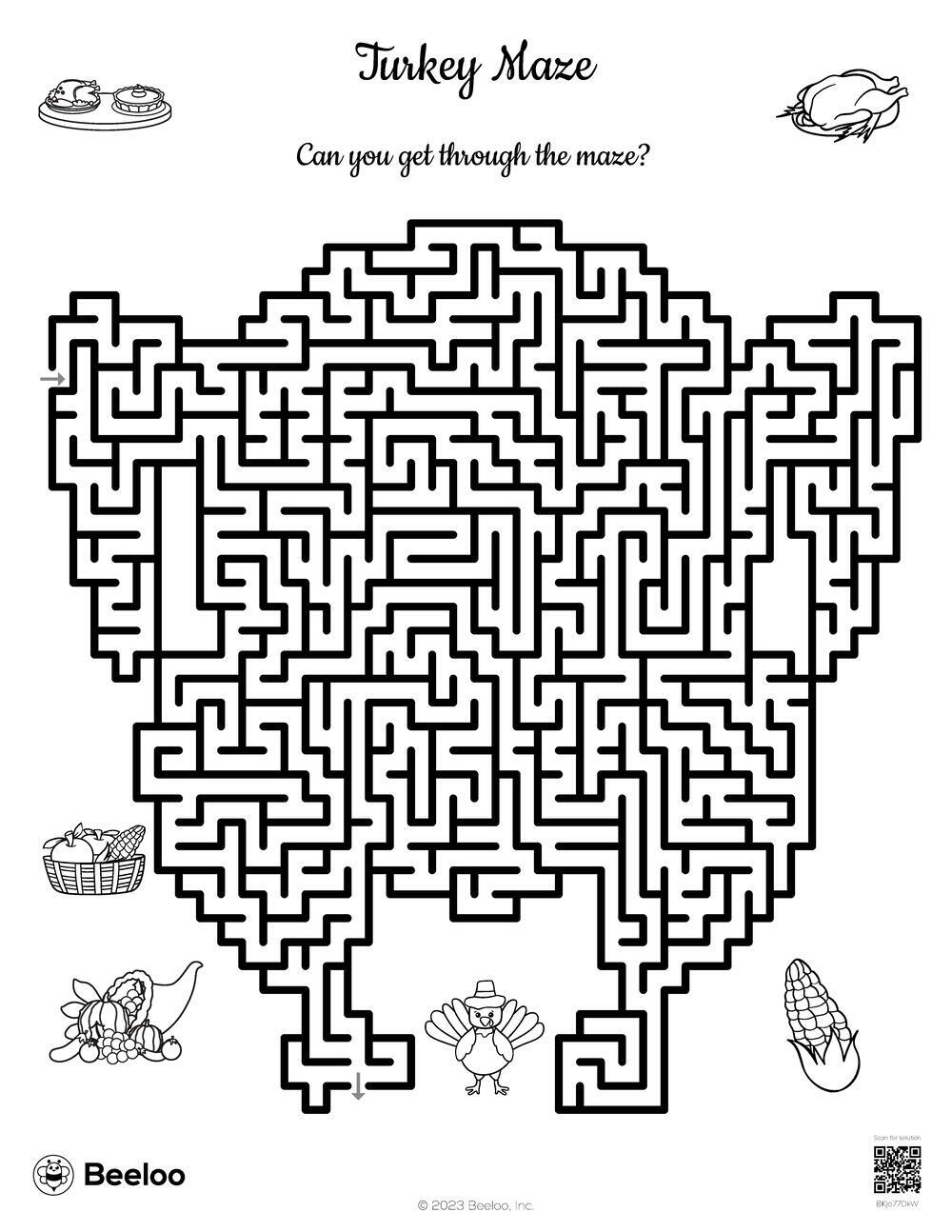 Turkey Maze • Beeloo Printable Crafts And Activities For Kids within Thanksgiving Maze Worksheet