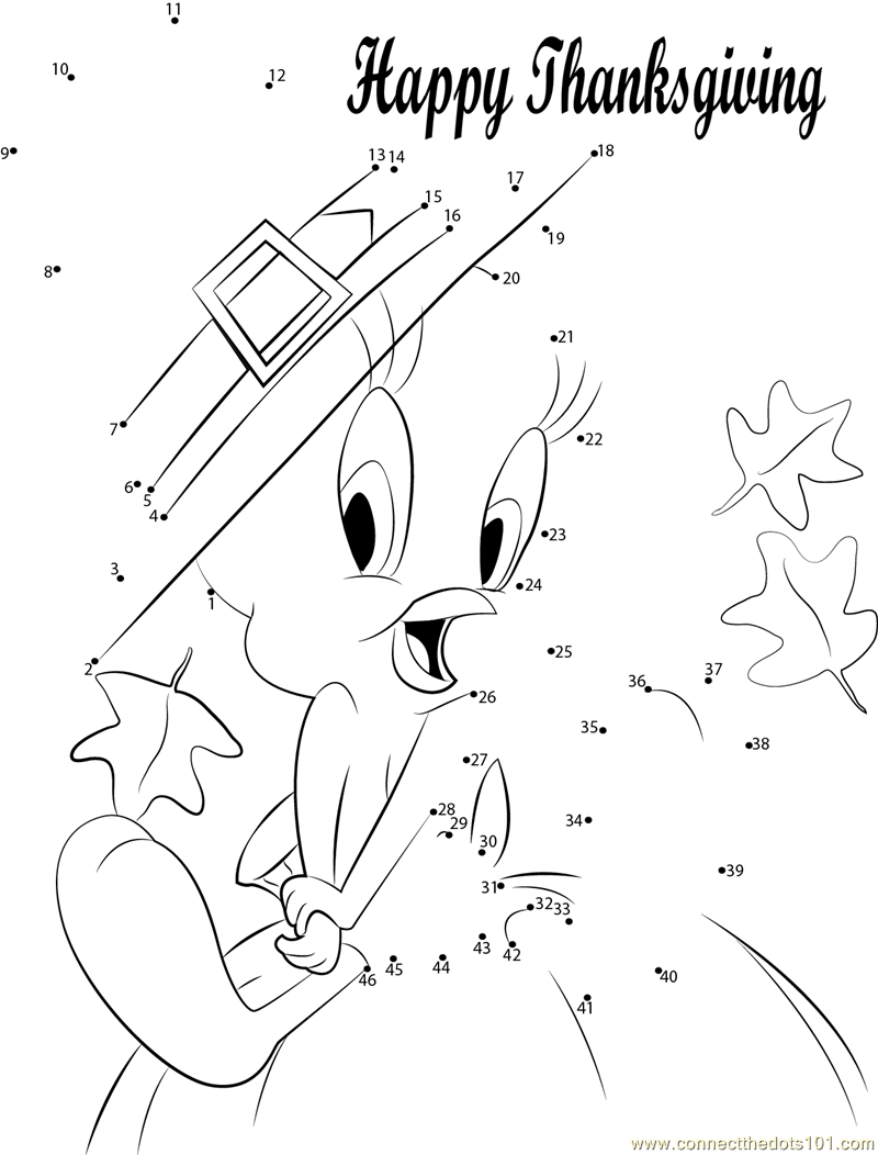 Tweety Thanksgiving Dot To Dot Printable Worksheet - Connect The pertaining to Thanksgiving Dot To Dot Worksheets