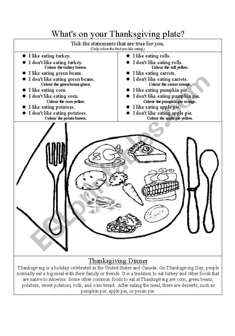 Whatã‚Â´s On Your Thanksgiving Plate? - Esl Worksheetlina_Therese intended for My Thanksgiving Meal Worksheet