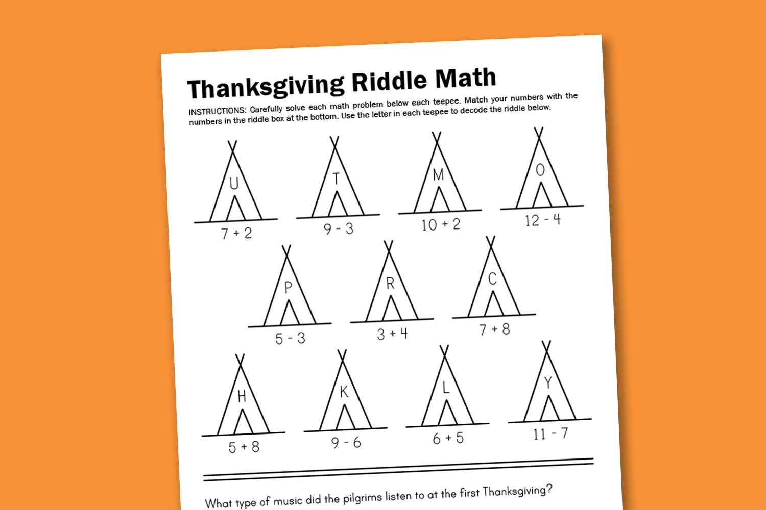 Worksheet Wednesday: Thanksgiving Math Riddle - Paging Supermom within Thanksgiving Math Riddle Worksheet