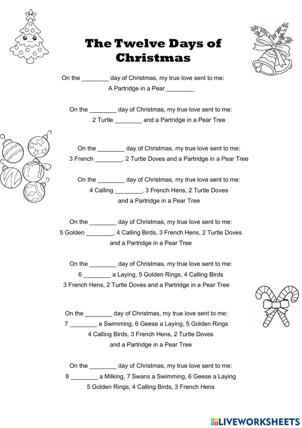 12 Days Of Christmas Activity - Worksheets Library throughout The Twelve Days Of Christmas Worksheets