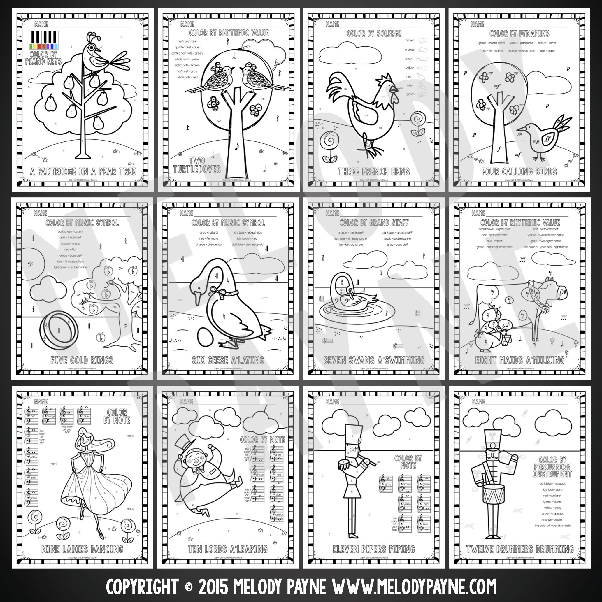 12 Days Of Christmas Music Coloring Pages - Notes, Rhythms within Cost of the 12 Days of Christmas Worksheets