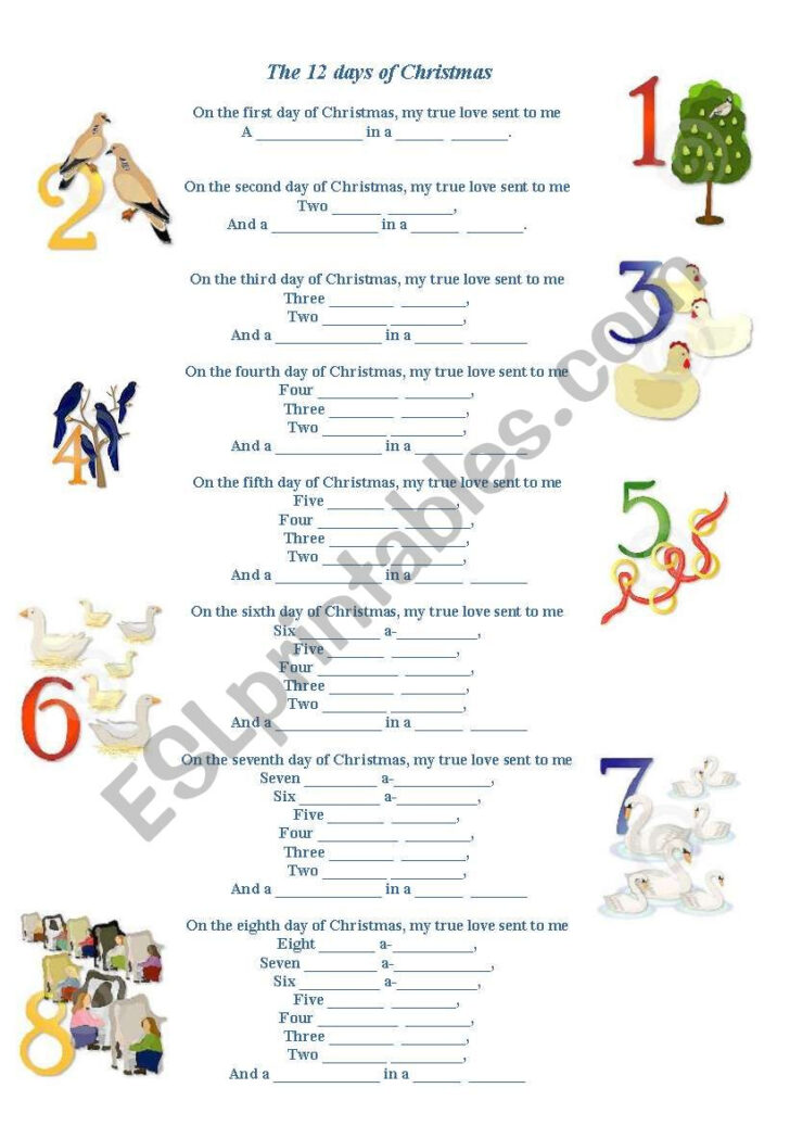 12 Days of Christmas Worksheets