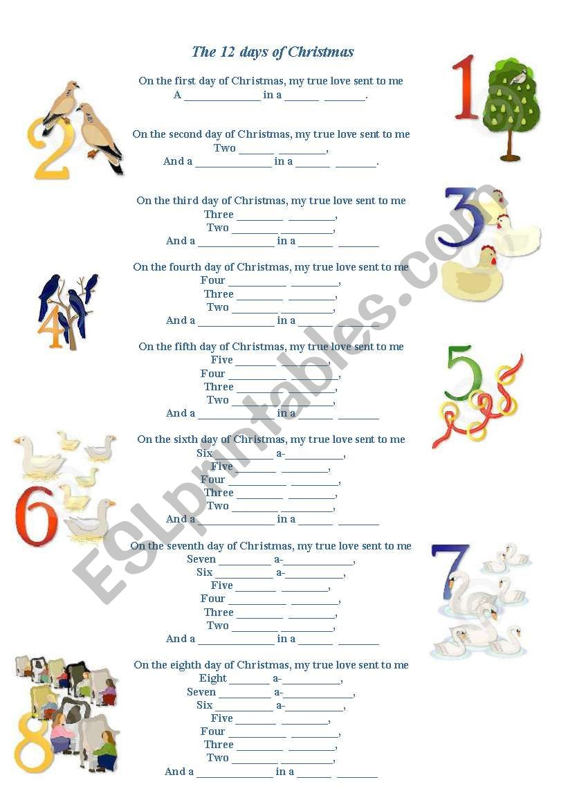 12 Days Of Christmas. Worksheet - Worksheets Library pertaining to 12 Days Of Christmas Worksheets