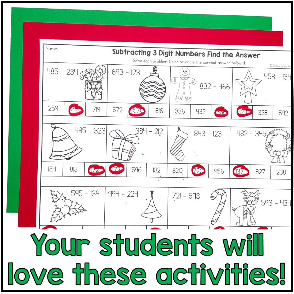 3 Digit Subtraction With Regrouping Christmas Math Worksheets with Subtraction with Regrouping Christmas Worksheets