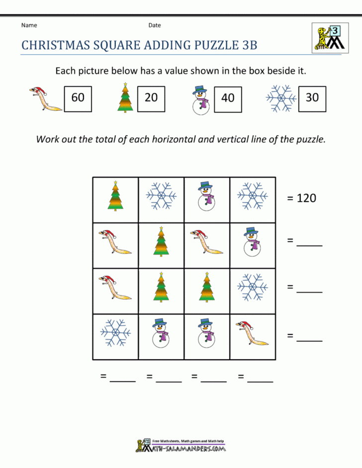 3rd Grade Math Christmas Worksheets