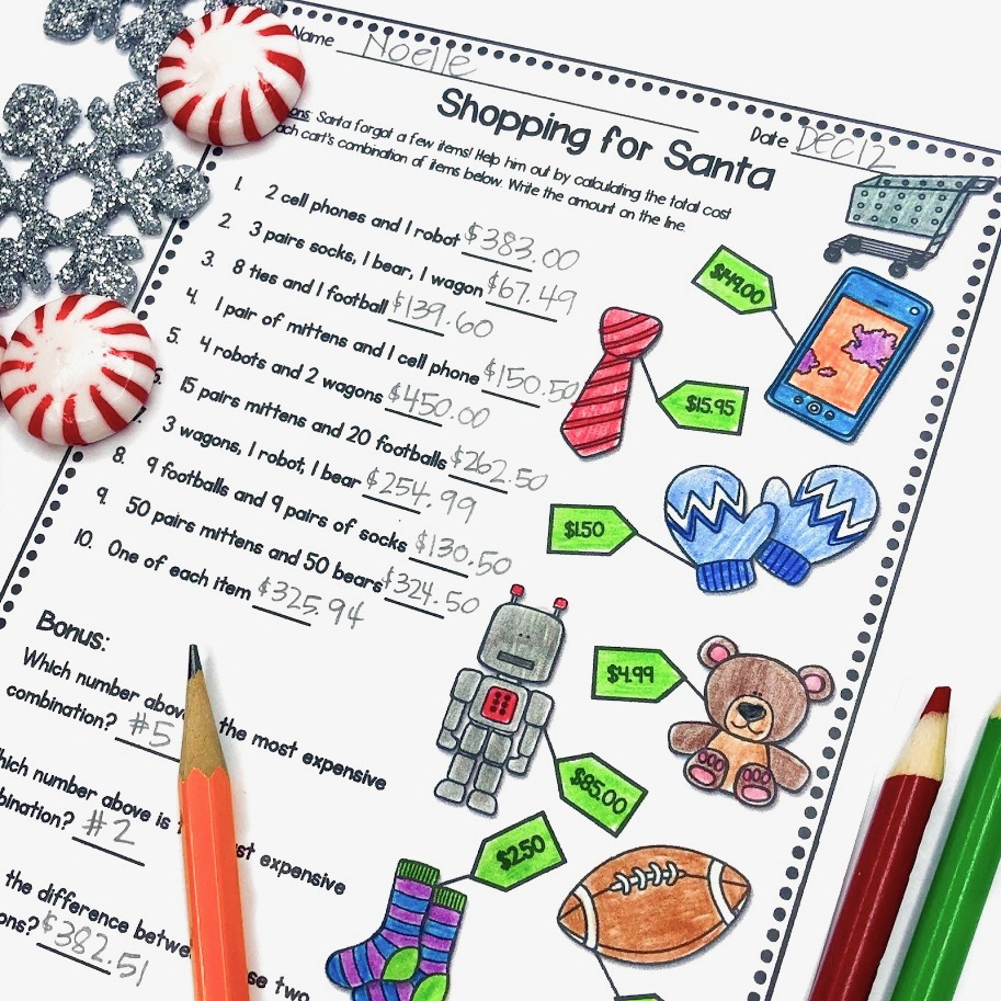 5 Fun Christmas Math Worksheets For Upper Elementary Classrooms within Christmas Shopping Math Worksheets
