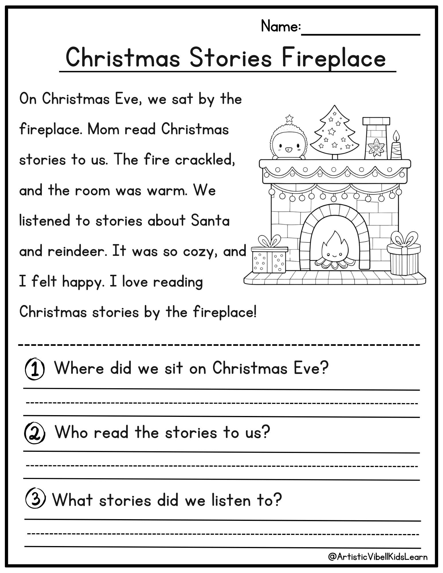 50 Christmas Reading Comprehension Printable - Kindergarten - First Grade -  Worksheets - Instant Download Fluency Worksheet English Learing inside Christmas Story Reading Comprehension Worksheets