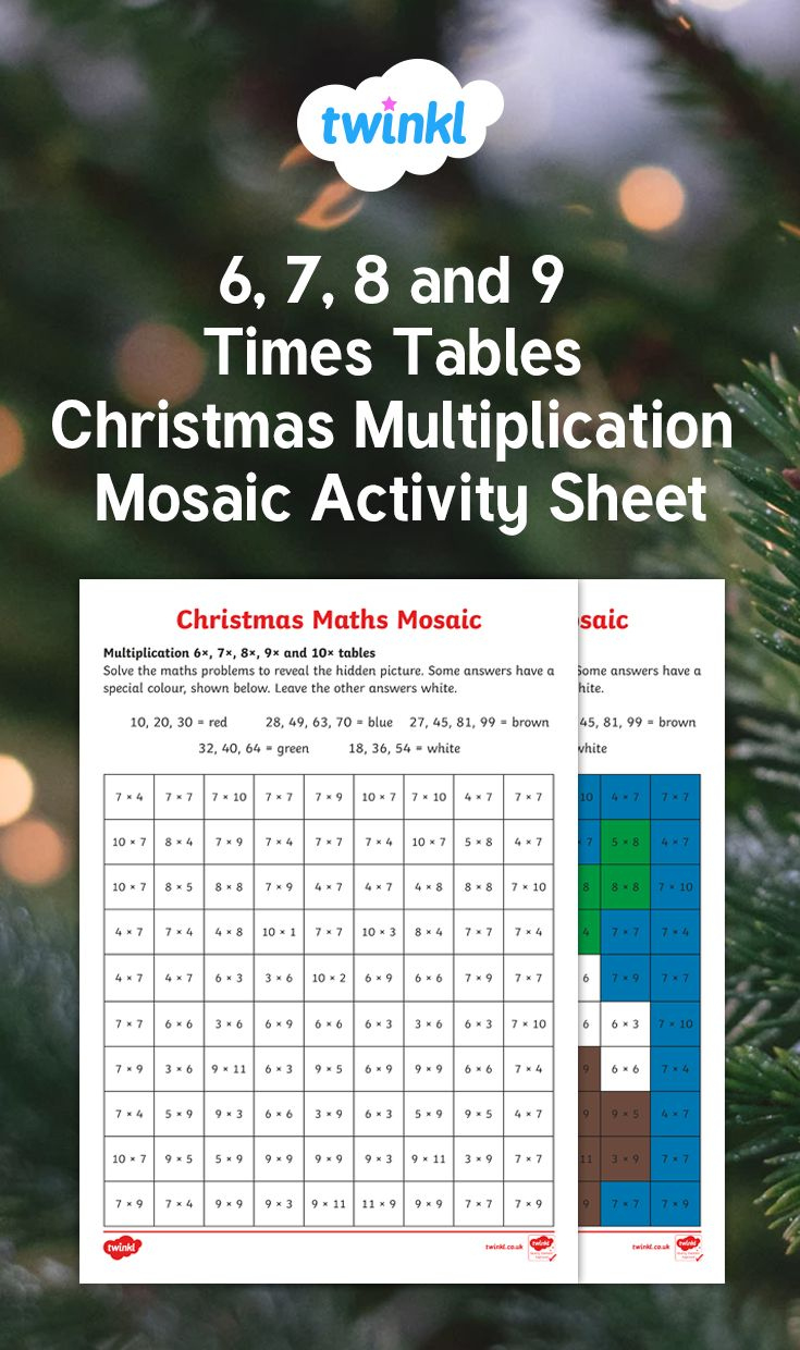 6, 7, 8 And 9 Times Tables Christmas Multiplication Mosaic Worksheet with Christmas Maths Mosaic Worksheets