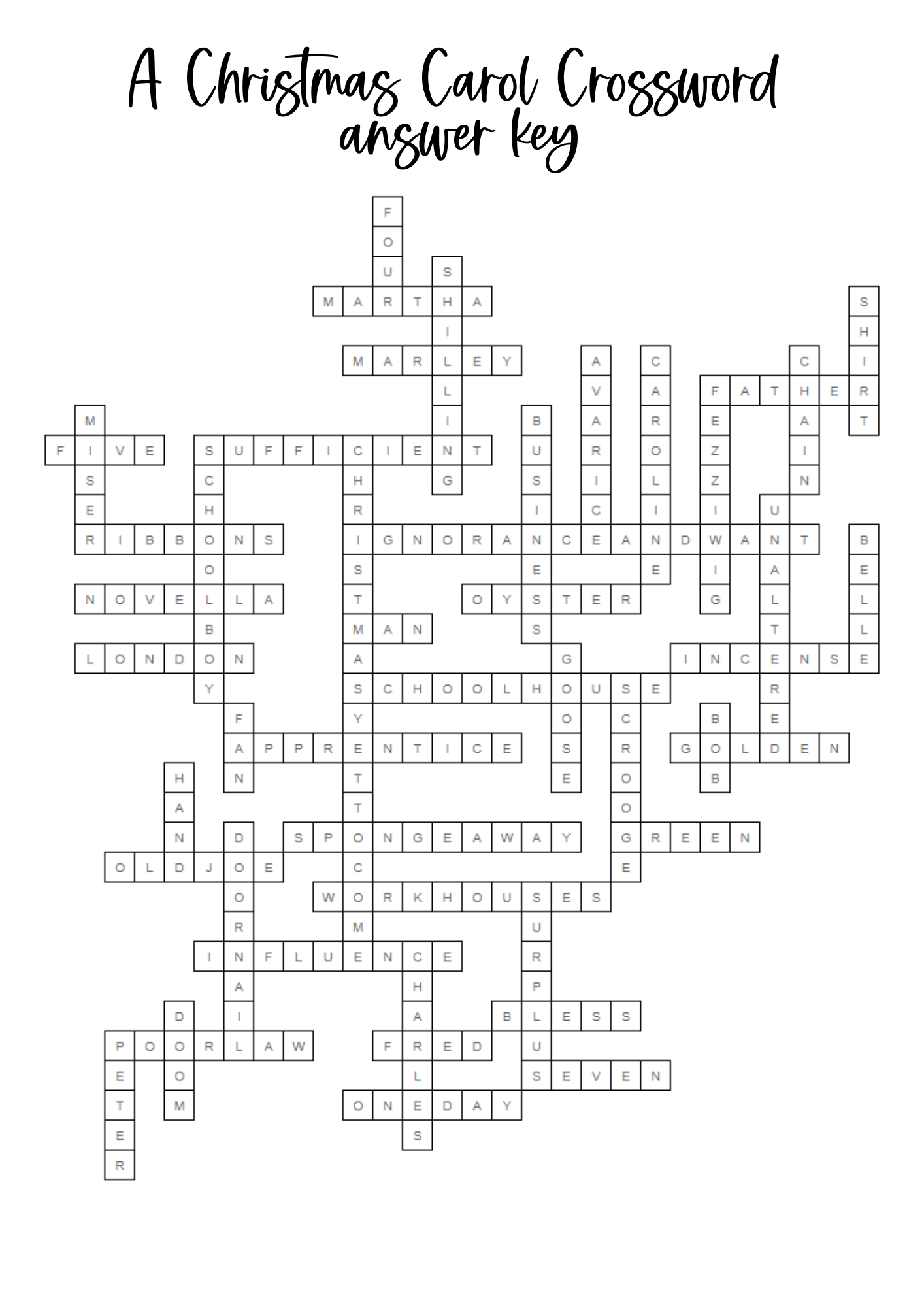A Christmas Carol Crossword Worksheet - Mega Crossword Printable within Christmas Carol Worksheets
