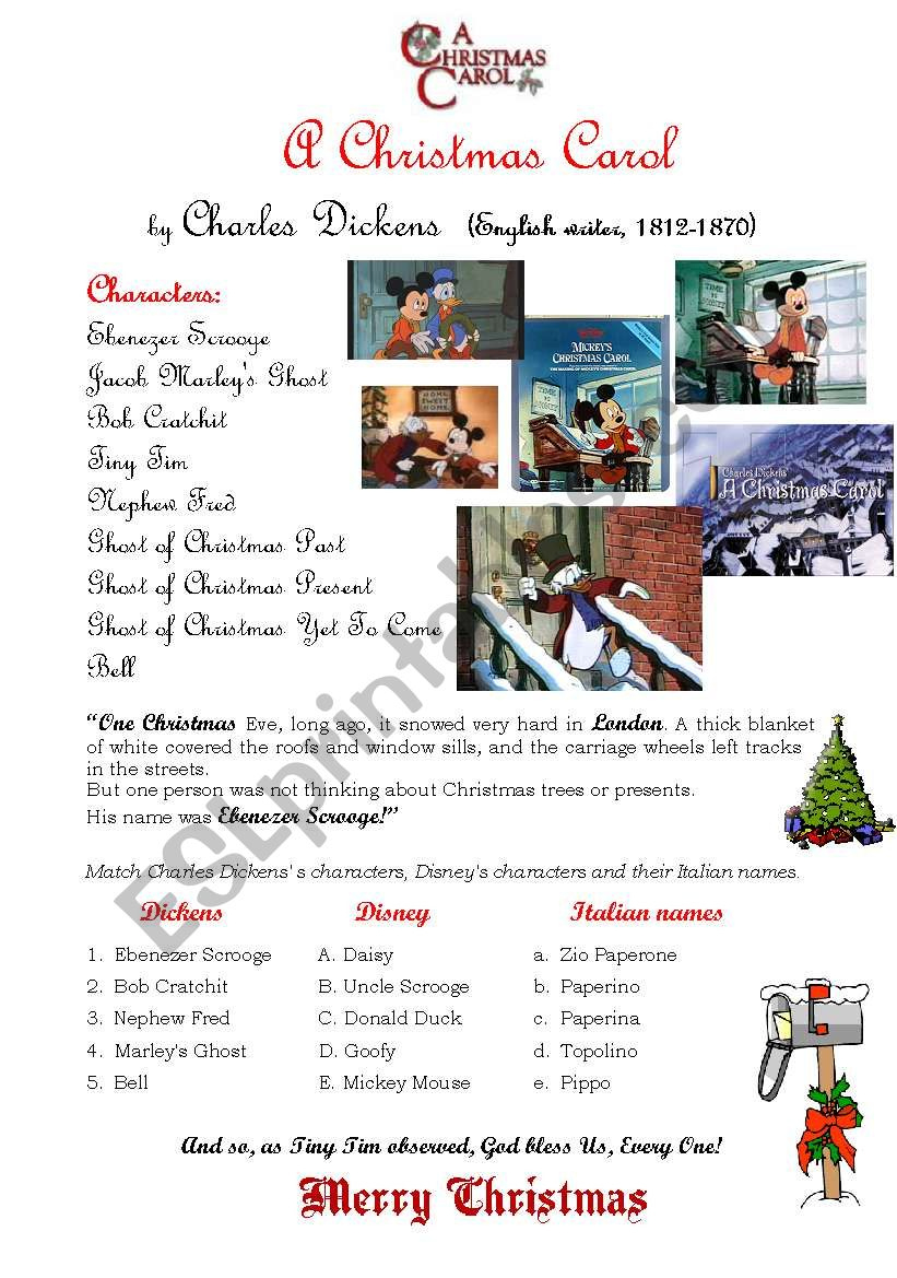 A Christmas Carol - Esl Worksheetcustomer within Mickey&amp;amp;#039;s Christmas Carol Worksheets