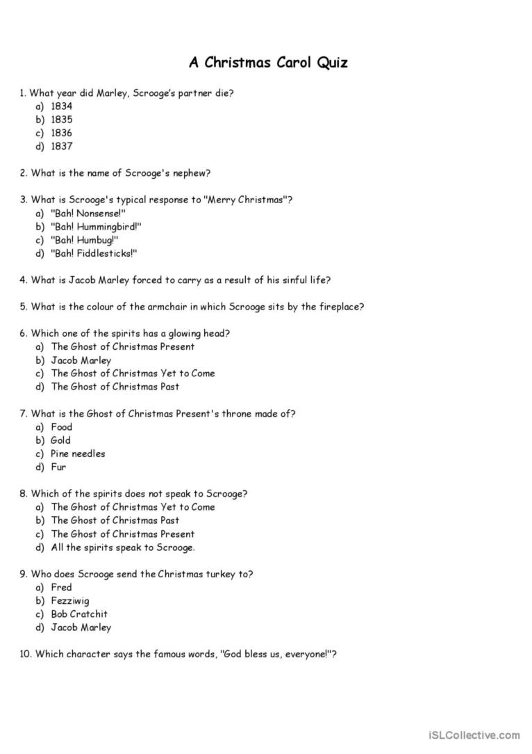 A Christmas Carol Quiz Video Or Movi…: English Esl Worksheets Pdf with A Christmas Carol Worksheets Answers