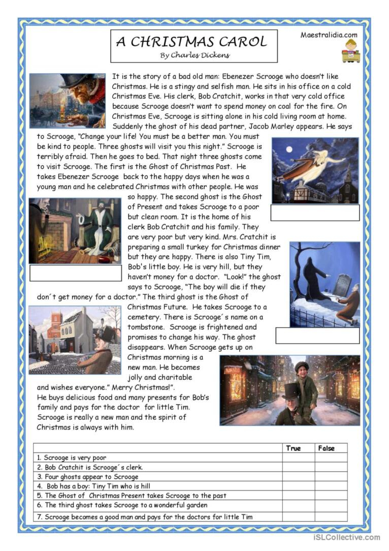 A Christmas Carol Reading For Detail…: English Esl Worksheets Pdf inside A Christmas Carol Worksheets