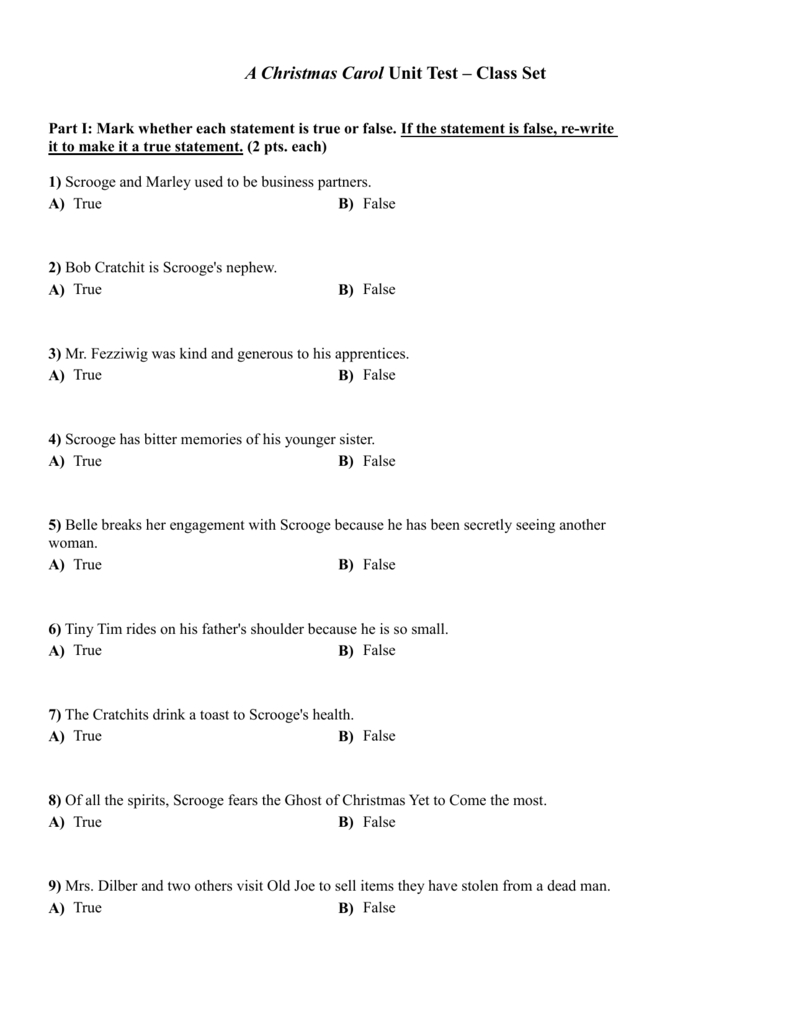 A Christmas Carol Unit Test: High School Literature within A Christmas Carol Figurative Language Worksheets Answers