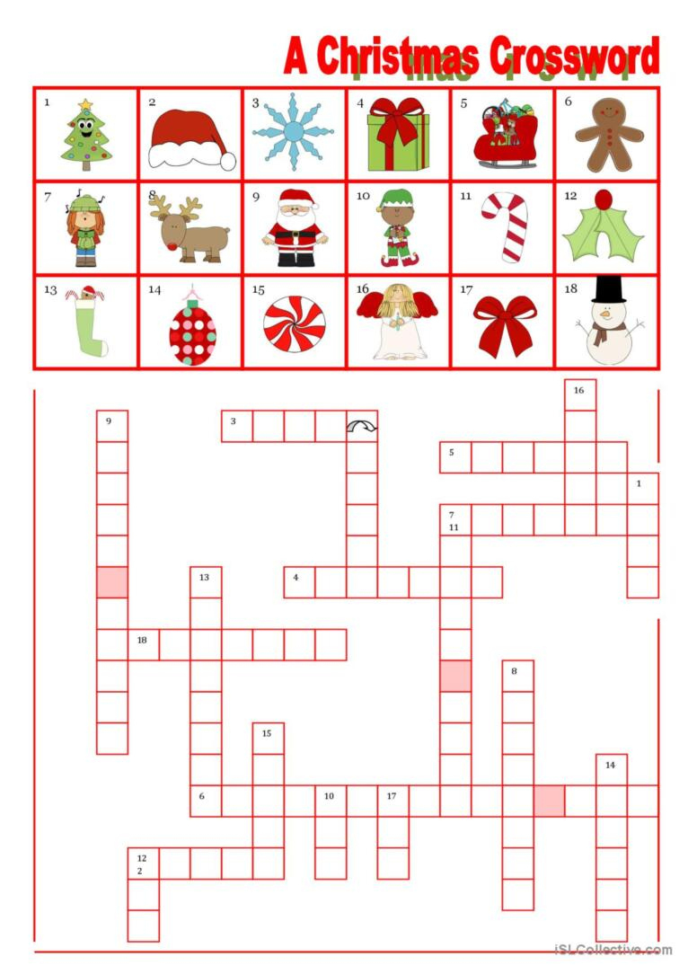 A Christmas Crossword Crossword: English Esl Worksheets Pdf &amp;amp; Doc in Christmas Crossword Worksheets