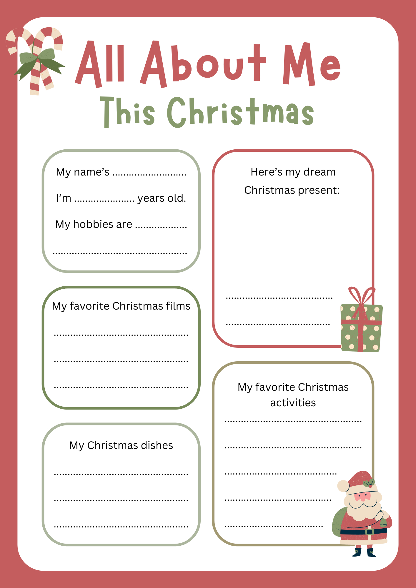 All About Me This Christmas Worksheets - All About My Christmas within My Favourite Christmas Present Worksheets