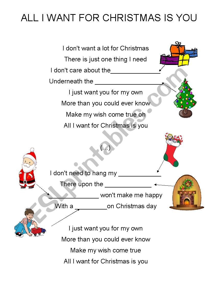 All I Want For Christmas Is You (Easy, For Kids) - Esl Worksheet with regard to All I Want For Christmas Worksheets