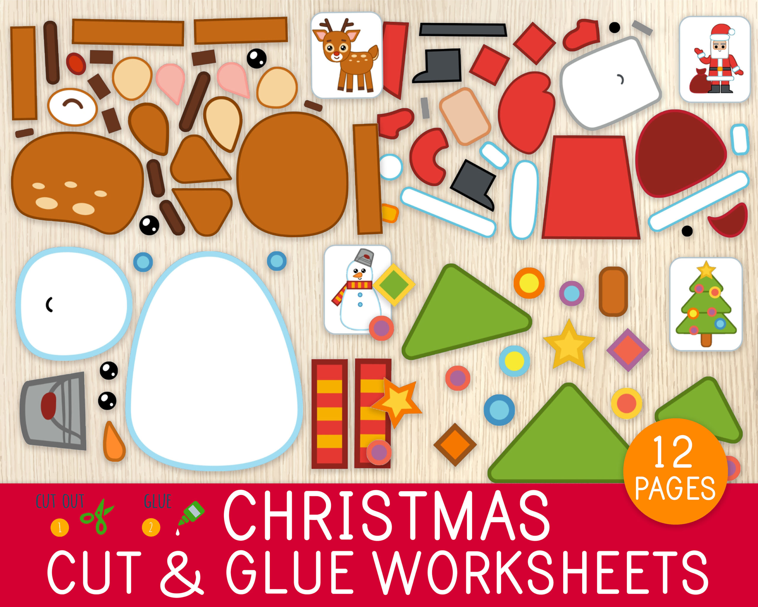 Buy Christmas Cut &amp;amp; Glue Worksheets, 12 Activity Pages, Cut And regarding Cut And Glue Christmas Worksheets