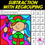 Christmas 2 Digit Subtraction With Regrouping Colornumber Code For Christmas Subtraction Worksheets Regrouping