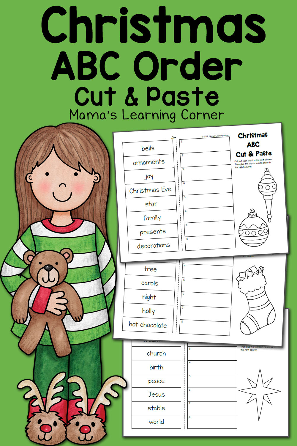Christmas Abc Order Worksheets: Cut And Paste! - Mamas Learning Corner intended for Christmas Abc Worksheets Kindergarten