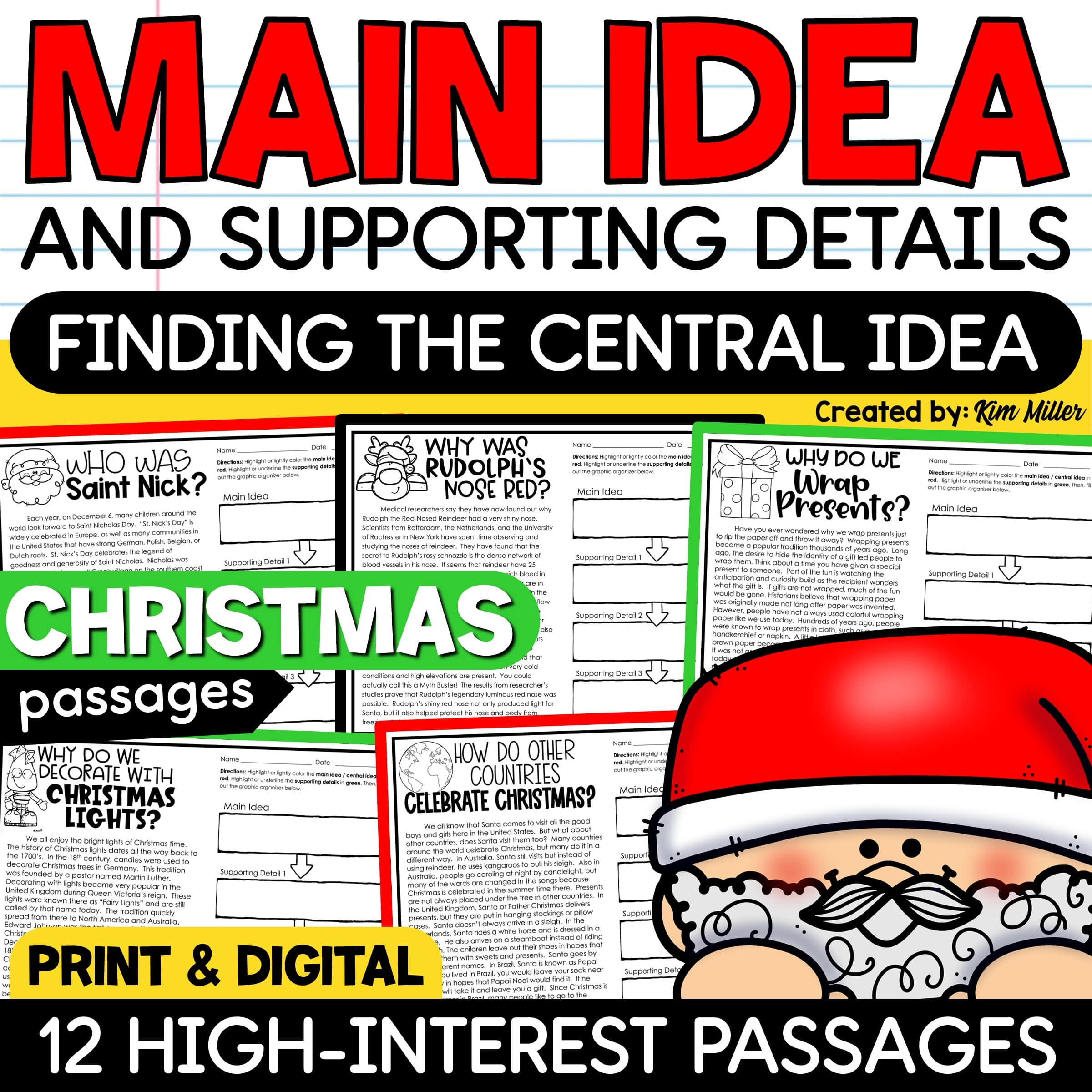 Christmas Activities Main Idea &amp;amp; Supporting Details Reading intended for Main Idea Christmas Worksheets