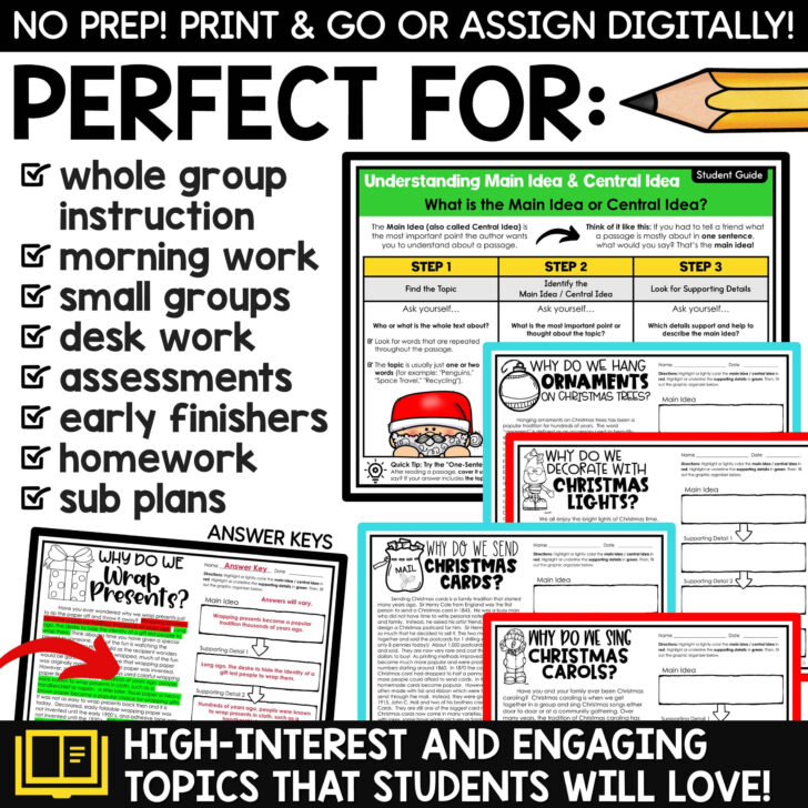 Main Idea Christmas Worksheets Main Idea Christmas Worksheets