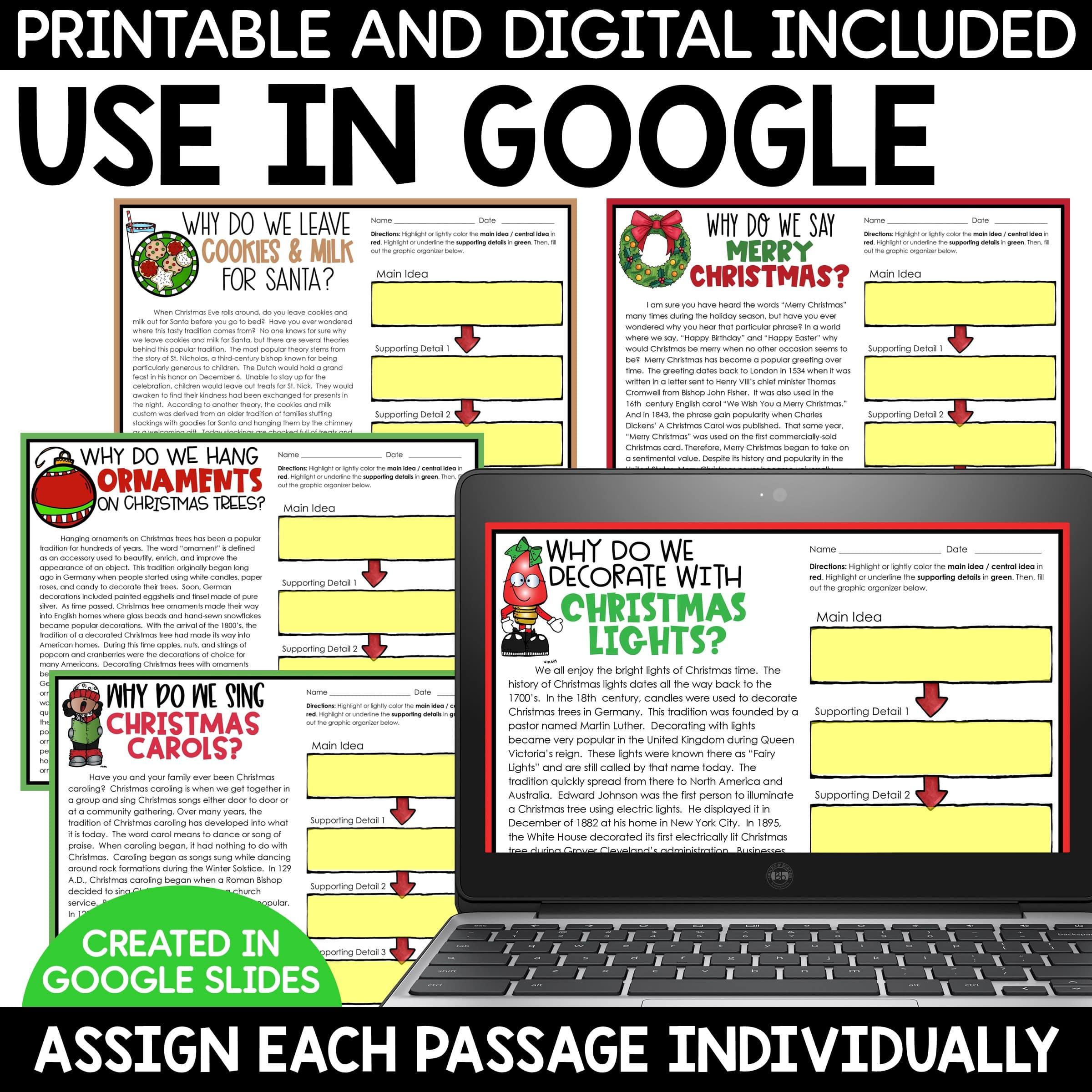 Christmas Activities Main Idea &amp;amp; Supporting Details Reading within Main Idea Christmas Worksheets