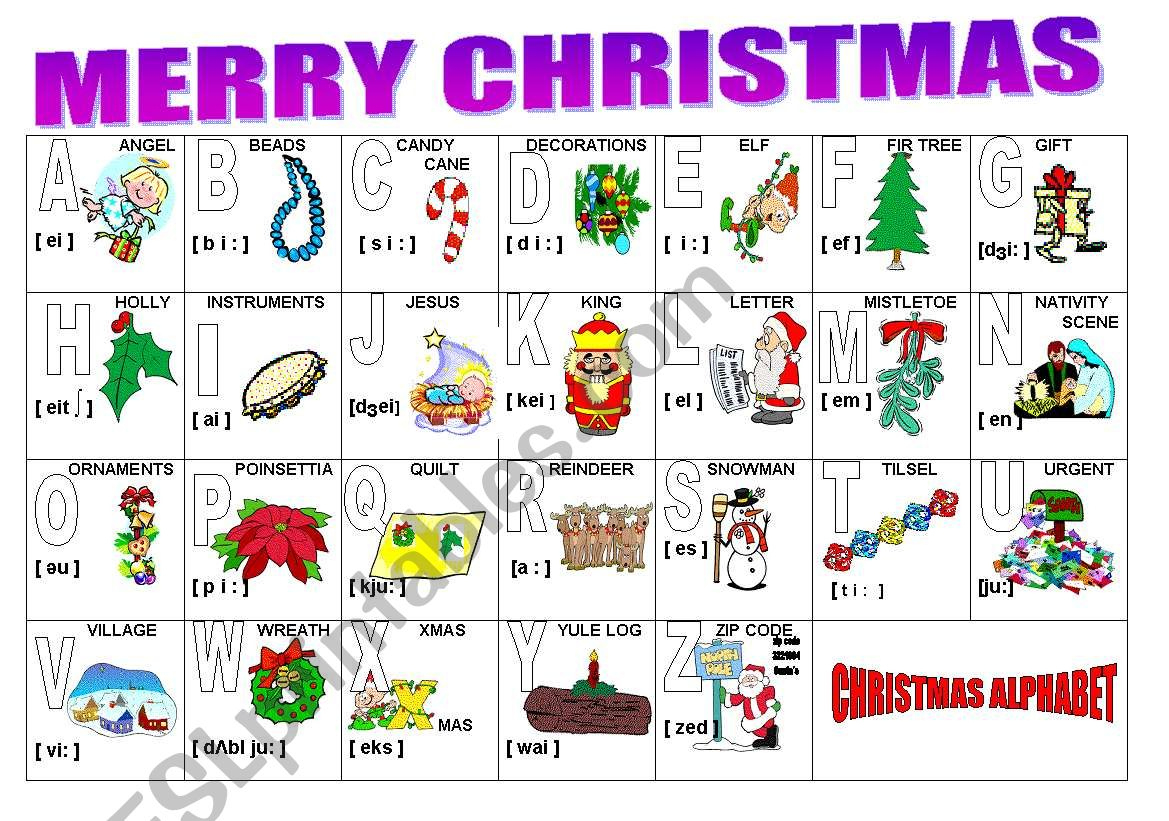 Christmas Alphabet - Esl Worksheetmilagrin with Christmas Words Alphabetical Order Worksheets