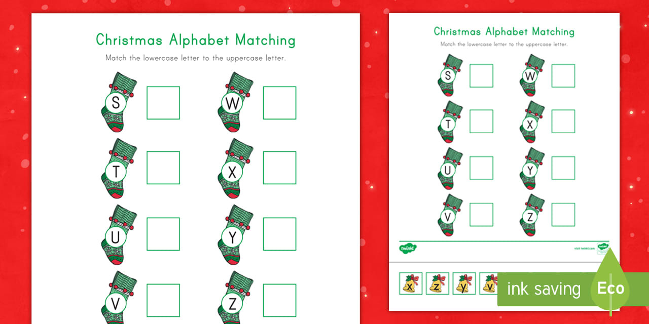 Christmas Alphabet Matching Worksheet: Letters S-Z for Christmas Letter Matching Worksheets