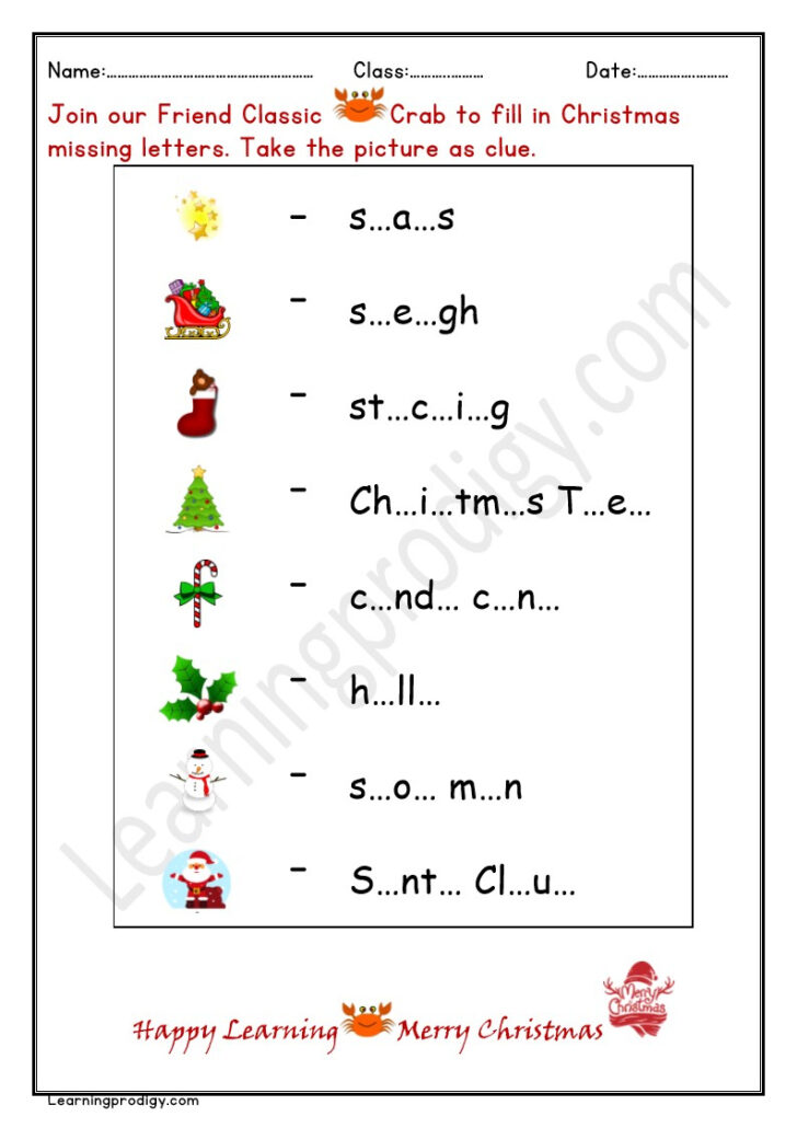 Christmas Missing Letter Worksheets