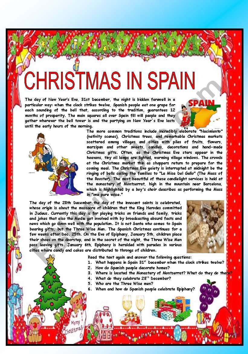 Christmas Around The World - Part 1 - Spain (B&amp;amp;W Version Included throughout Christmas in Spanish Speaking Countries Worksheets