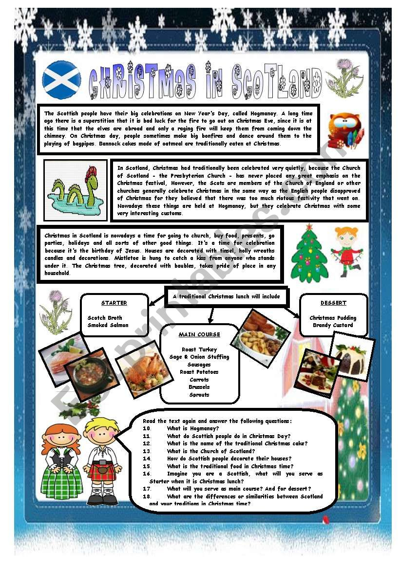 Christmas Around The World - Part 5 - Scotland (B&amp;amp;W Version with regard to Christmas Celebrations Around The World Worksheets