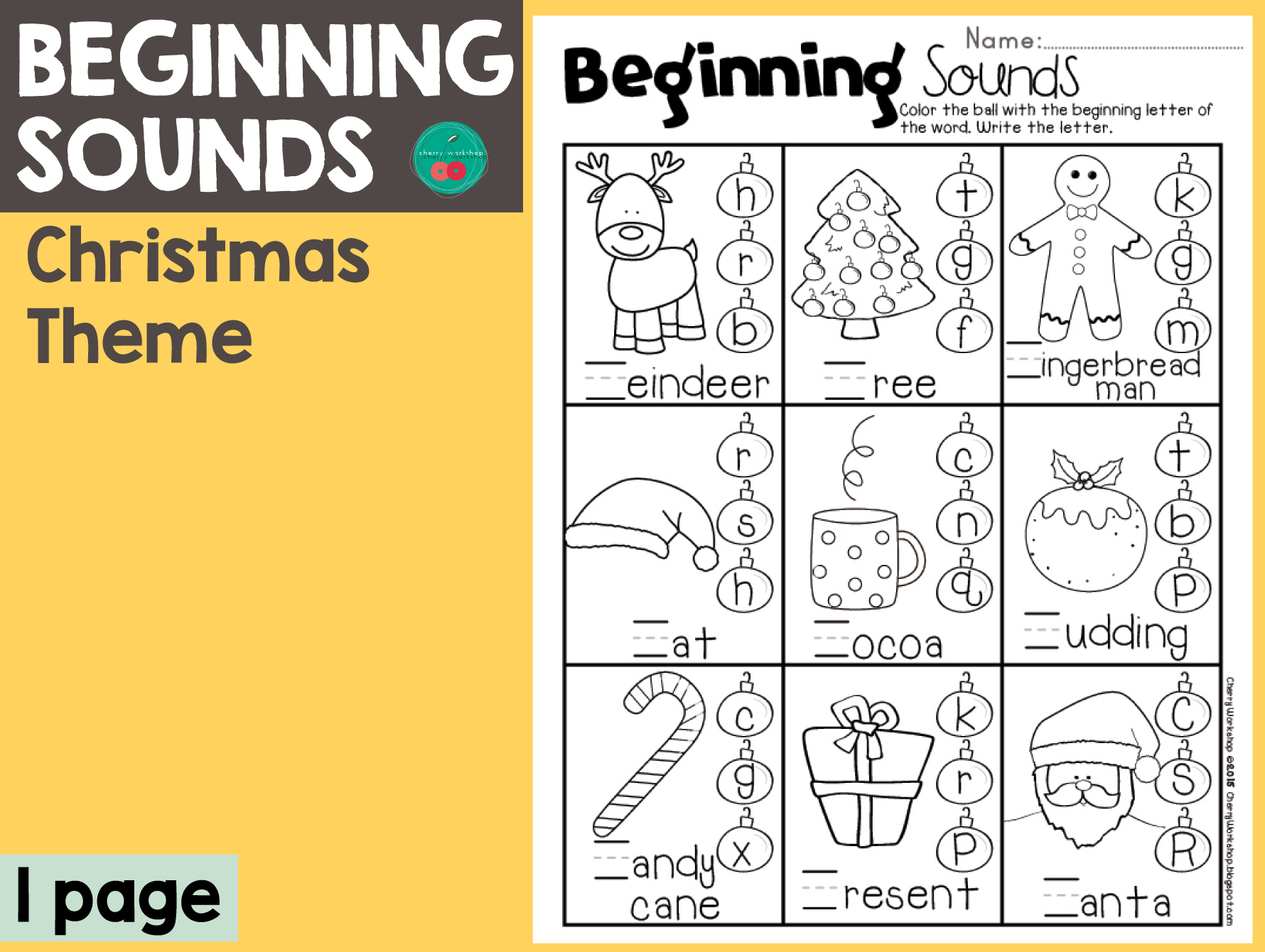 Christmas Beginning Sounds inside Beginning Sounds Christmas Worksheets