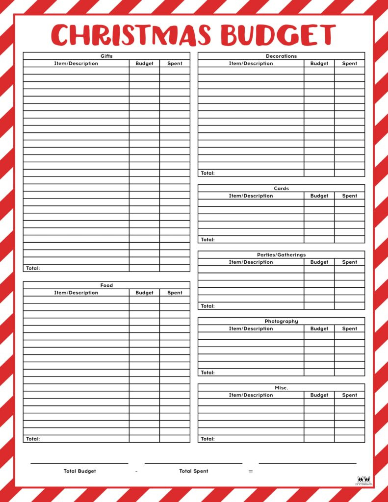 Christmas Budget Templates - 12 Free Pages | Printabulls for Christmas Gift Budget Worksheets