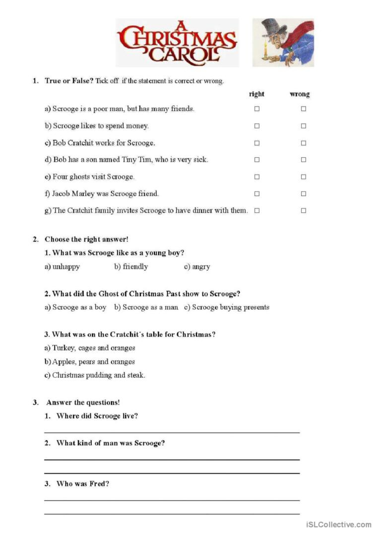 Christmas Carol : English Esl Worksheets Pdf &amp;amp; Doc inside A Christmas Carol Worksheets Answers