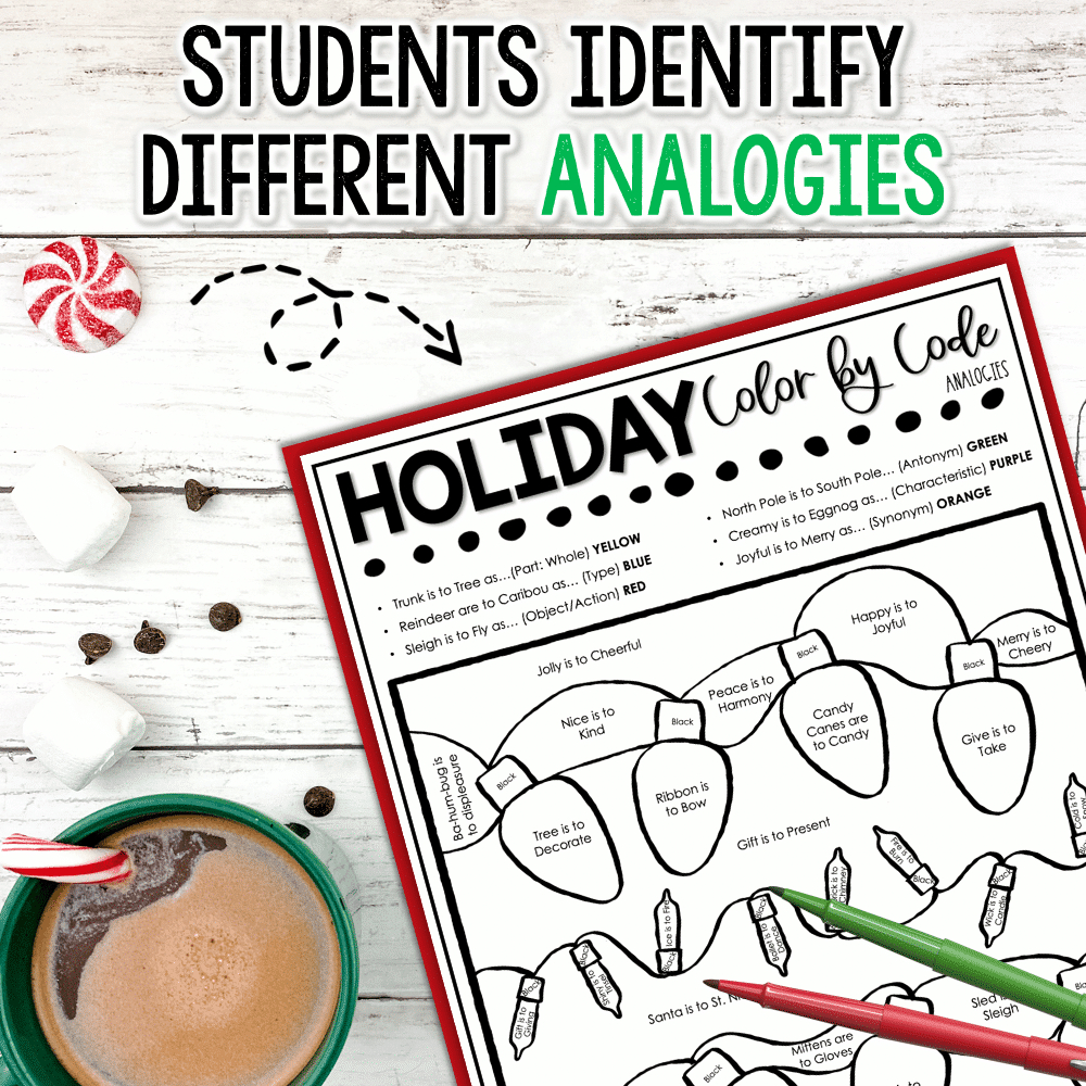 Christmas Coloring Activity - Colorword Analogy Ccss.l.5 with regard to Christmas Analogies Worksheets Answers