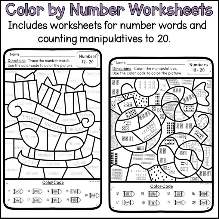 Christmas Color by Number Worksheets