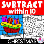 Christmas Colornumber Code Subtraction To 10 Coloring With Christmas Subtraction Coloring Worksheets