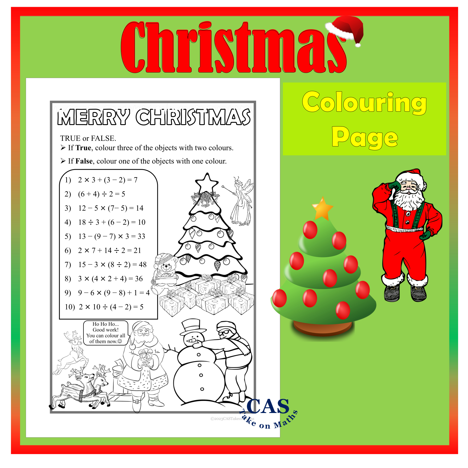 Christmas Colouring Page Freebie | Order Of Operations | Bodmas in Order Of Operations Christmas Worksheets