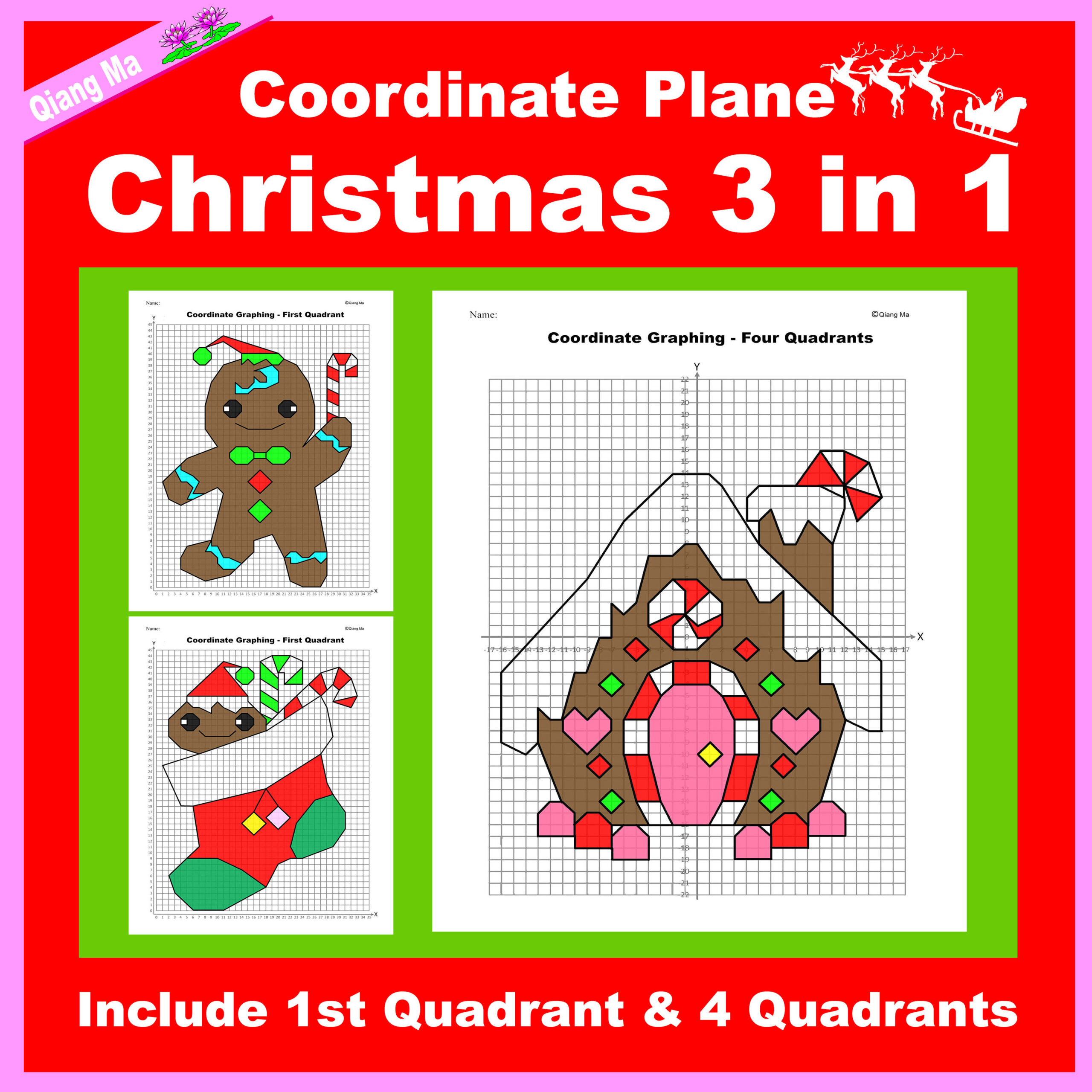 Christmas Coordinate Plane Graphing Picture- Christmas Bundle 3 In intended for Coordinate Plane Worksheets Christmas
